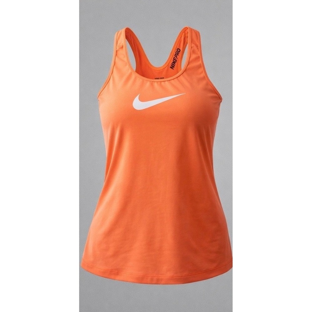 Nike Pro Dri-FIT Womens Racerback Tank Top Orange Swoosh Training Shirt Size M